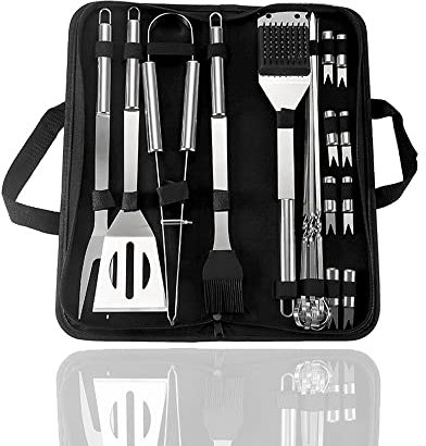 BBQ Tools Set, 20PCS Heavy Duty Extra Thick Stainless Steel Grill Barbecue Accessories with Portable Bag for Outdoor BBQ, Gift for Man Woman