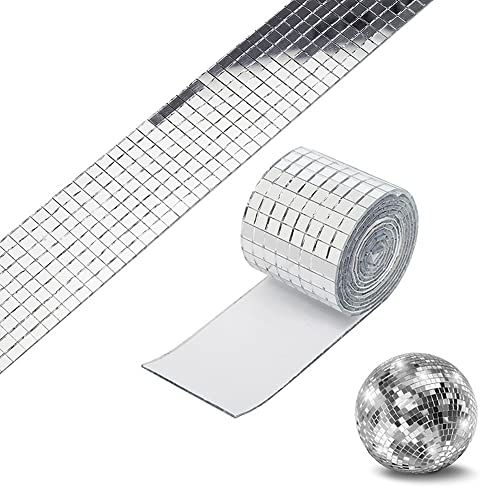 Souarts Mosaik Wandaufkleber Selbstklebende Mosaikfliesen Mosaikspiegel Spiegelfliesen Glas Wand Fliesen Aufkleber für KTV Bar Party Badezimmer Wand Spiegel Weihnachtskugeln (4cmx1m, Silber)