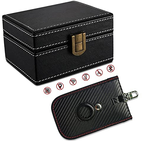Faraday Box & Tasche mit Airtag-Fach, Autoschlüssel Signalblocker Set, RFID Schutzbox Gegen Keyless Go Diebstahl
