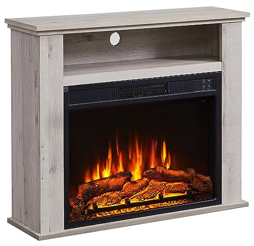 BALDERIA Elektrokamin Frida | Elektrischer Standkamin mit zusätzlichem Fach | 3D-Flammeneffekt | Elektro Heizung 2000W | Kamin mit Fernbedienung, Startsteuerung, Timer & Thermostat | Dunkle Eiche