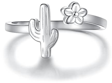 925 Sterling Silver Cactus Plant Ring Adjustable Cute Jewelry Gifts for Women