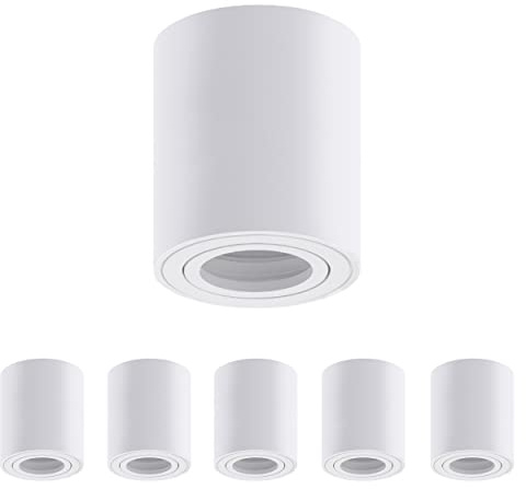 Oktaplex 6 x byggspotlights Lile M för GU 10 och LED-moduler, 230 V, bygglampa, aluminium, rund, LED, uppbyggnadsstrålkastare, vit