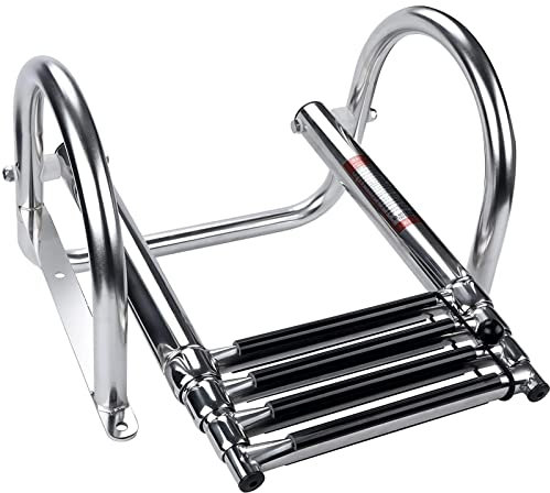 Echelles pour Ponton Échelle de Bateau Télescopique à Main Courante de 46 , Échelle à Pagaie pour Bateau à 4 Marches, Échelle de Ponton de L'acier Inoxydable 316, Échelle de Pont de Hayon Extensible