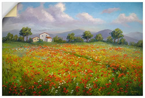 ARTland Wanddeko Wandtattoo selbstklebende Vinylfolie Landschaften Natur Bauernhof Feld Blumen Blüten Rot Mohn Toskana U4PV