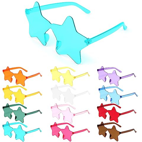 MXTIMWAN 12 Paires Drôle de Lunettes de Soleil de Fête, Lunettes de Soleil en Forme d'Étoile, HD Lunettes de Fête pour Fête d'Anniversaire, Danse Soirée JGA, Cosplay de Fête