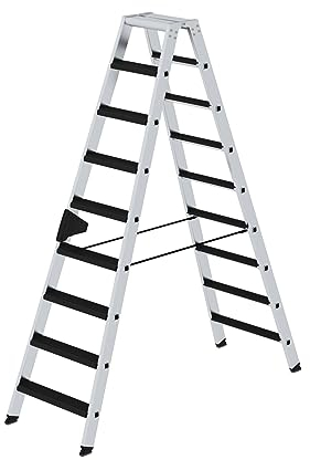 PROREGAL Stufen-Stehleiter | beidseitig begehbar mit Clip-Step Relax | 2x9 Stufen | Leiter, Teleskopleiter, Trittleiter, Bockleiter, Sprossen-Doppelleiter