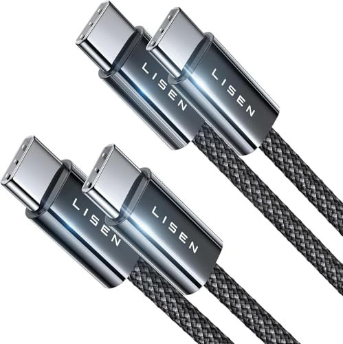 LISEN Cable USB C [1M+1M/Lot de 2] PD Cable USB C vers USBC Câble USB C Chargeur USB C Charge Rapide Nylon Cordon Cable USBC pour Samsung Galaxy S24 S23 iPhone 16 15 Pro Max Xiaomi iPad Switch PS5