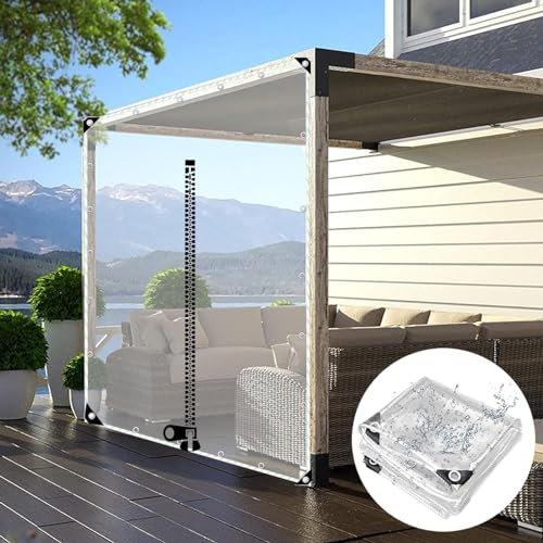 Durchsichtige Outdoor Planenvorhänge Mit Reißverschluss,Pergola Pavillon Terrasse Veranda Carport 0,5mm Pvc Transparente Plane Seitenteil,Wasserdichte Abdeckplanen Mit Ösen,L×H-1.5*2.8m(4.9*9.2ft)