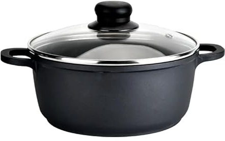 Tiptop Kitchenware Induction Deep Marble Coasted Non Stick Cooking Pot, Cast Iron Casserole Dish with Lid, Casserole Pot with Glass Lid for Induction Cooking