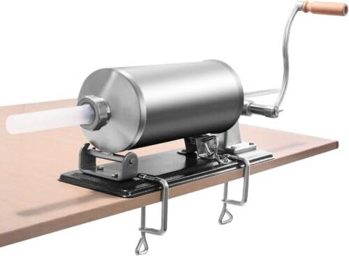 Edelstahl Wurstfüllmaschine Manuell 3L Wurstfüller Wurstspritze Wurstpresse mit 4 Füllrohren für Restaurants Snackbars Cafeterias Werkstätten Küchen, Ideal für Privathaushalte und Unternehmen Silber