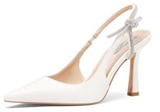 QUEEN HELENA Scarpe Eleganti con Tacco Alto Décolleté a Punta Chiusa con Strass Donna K3347 (Bianco Pu, 36)