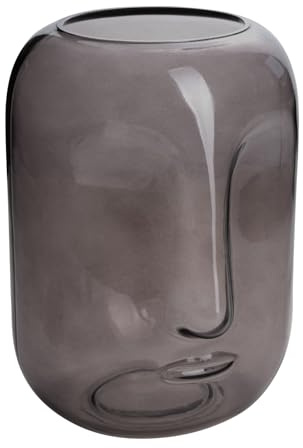Sandra Rich Glasvase Modern Face 25cm GRAU. Blumenvase aus Glas, Moderne Vase mit Gesicht, Dekoration für Zuhause, 19018-25-12