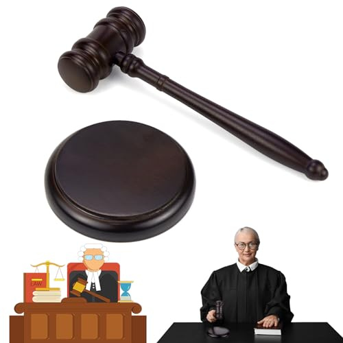 Erzekrim Legno Giudice Set Martello da Giudice in Legno con Blocco sonoro Realizzato a Mano per Giudici, Avvocati, Vendita All'Asta, Giochi di Ruolo per Bambini e Regali