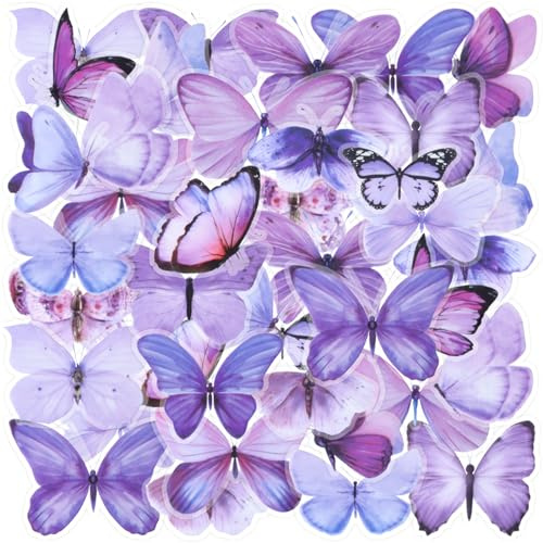 Aixoom 40PCS Purple Butterfly Stickers, Transparent Butterfly Decals