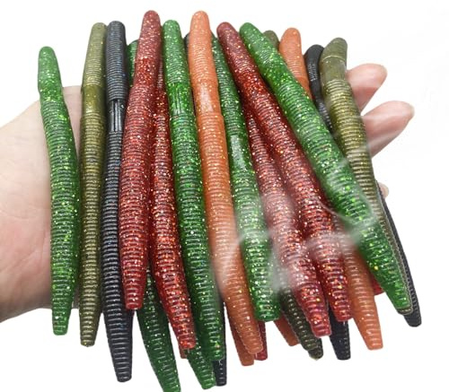 DAMIDEL Senko Wacky Worms Weiche Angelköder, klassisch, langlebig, weich, 5 Farben, gemischtes Set, Kunststoff, Wurmstock-Köder für Barsch, Süßwasser, Salzwasser, Angeln, 30 Stück, 14 cm, 9,9 g, 10,2
