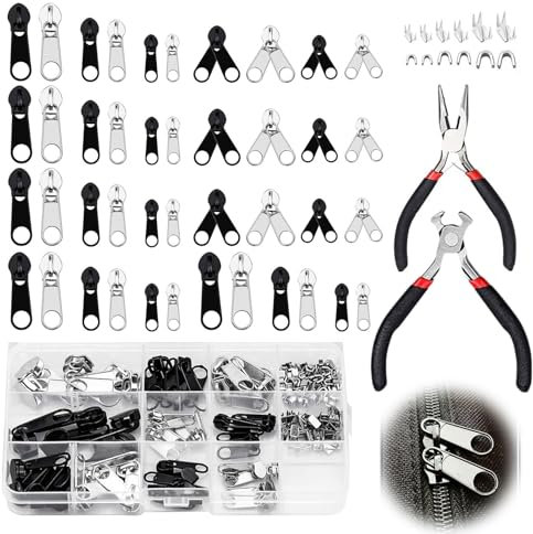 Reißverschluss Set, 171 Stück Ersatz-Reißverschluss, Reparatur-Set für Jacken