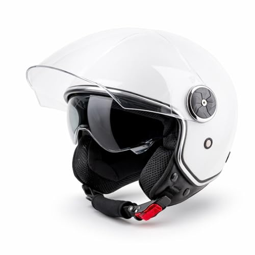 VINZ Tobia Jethelm mit Doppelvisier | Roller Helm mit Sonnenblende | In Gr. XS-XXL | ECE 22.06 Zertifiziert | Motorradhelm mit Visier |Viele Farben Erhältlich - Weiß