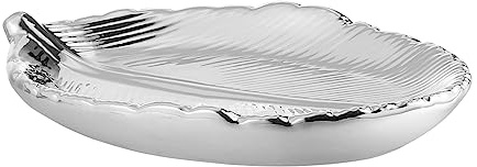COLLBATH Plateau de Rangement en Porcelaine Argentée Forme Feuille pour Bijoux et Clés, Organisateur Nordique Élégant pour Décoration Maison et Idée Présent Saint-valentin