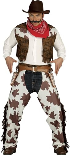 FIESTAS GUIRCA | Cowboy Kostüm für Jugendliche und Erwachsene – Weste, Überhose und Halstuch – Wilder Westen Sheriff Texas Verkleidung für Karneval, Halloween und Mottopartys – Braun Weiß