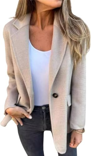 Donna Giacca Blazer Casual Business Ufficio Pea Giacca Flip Lapel Button con Tasche Invernale (Mandorla,L)