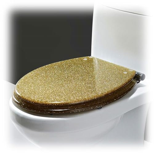 WC Sitz mit Absenkautomatik, Toilettendeckel Toilettenbrille Versch Klodeckel, Toilettensitz mit 360-Grad-verstellbarem Edelstahlscharnier, Quick Release für Einfache Reinigung(Gold)