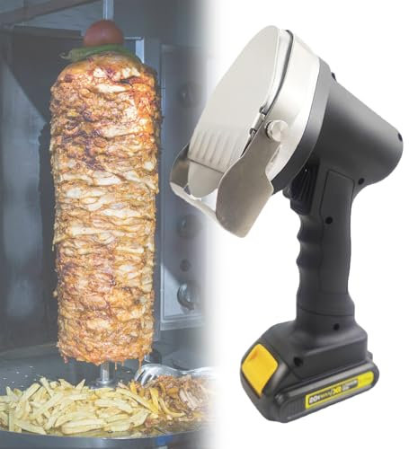 MiBoce Electric Kebab Slicer, Handheld Wireless Meat Slicer, with 2 Blades, Adjustable Thickness 0-8mm, for Restaurants, Roast Meat Shops, Snack Bars