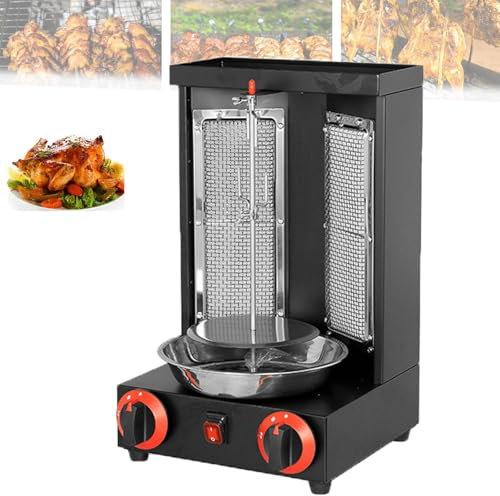 LwiftGal Griglia per Kebab con Girarrosto Verticale,Grill A Gas in Acciaio Inox,Forno per Girarrosto Domestico,Macchina per Kebab con Grill E Interruttore di Regolazione della Temperatura,Black-M