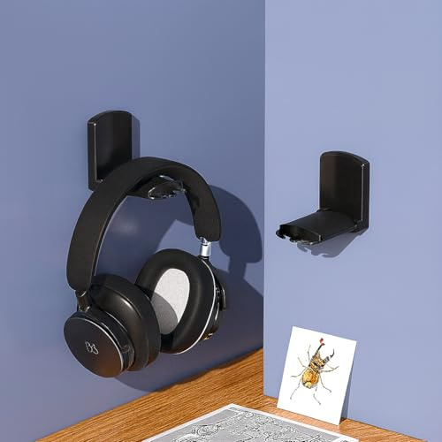 Asonen 2er Pack Faltbarer Kopfhörerständer, Unter-Tisch Headset-Halter mit rutschfester Silikonauflage, Klebehaken für Gaming & Büro-Kopfhörer