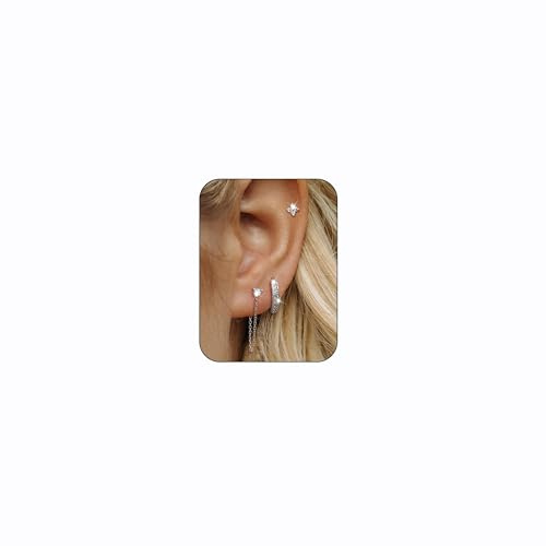 Roheafer 3 Paar Silber Ohrringe für Frauen 14k Gold überzogene Hoop Ohrringe Hypoallergene Knorpel Ohrringe Sets für mehrere Piercing Silber Kette Ohrstecker