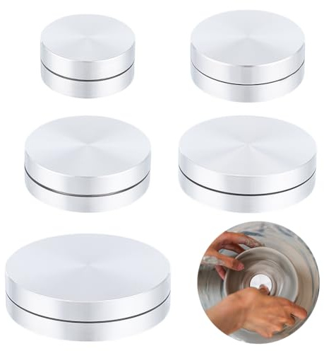 UNICRAFTALE 5Pcs 5 Style Flat Round Aluminum Turntable Base Table Tray Ceramic Clay Pottery Throwing Trimming Spinner Tool Stand Baking Cake Turntable Tools for Potters and Clay Artists