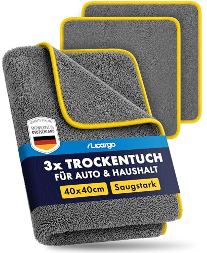 LICARGO Mikrofasertücher Auto 3 Stück 600 GSM 40x40 - saugstark & weich - Poliertuch Lackpflege Microfasertuch Autopflege, Mikrofasertuch & Auto Trockentuch - 600GSM