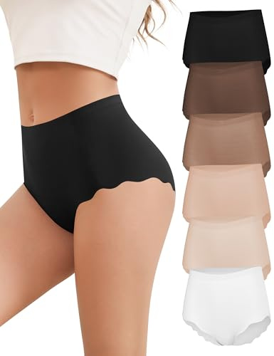Cevapro Dam sömlösa trosor damunderkläder kvinnor hög midja sömlösa trosor flerpack hipster bekväma trosor 6-pack, Flerfärgad 03, M