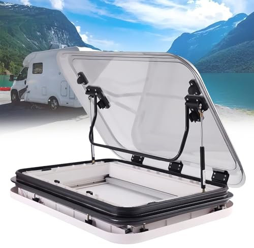 RV Skylight w/LED Light RV Caravan Roof Vent Hatch Aluminum Alloy Skylight Window LED Skylight Camper Roof Window Vent Kit RV Roof Top Vent Kit, Suitable for car body thickness of 25-60mm,800 * 500mm