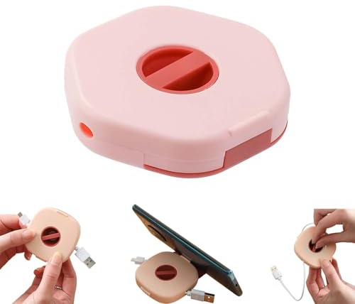 Retractable Cable Management, Charging Cord Organizer Phone Cord Holder, Retractable Cable Reels Small Winder Case for Travel USB Cable Headset Cord Mouse Wire Charger Cable (Pink A)