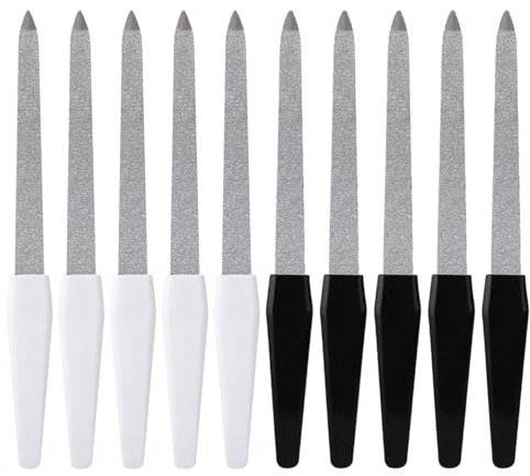 SYEYCW 10 Pezzi Lima per Unghie, Lima per Unghie in Metallo Professionale per Manicure e Pedicure, Doppia Faccia Limetta con Plastica Maniglia, Adatto per Uso in Salone e a Casa, Nero, Bianco