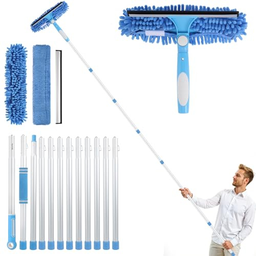 14.1Ft(4.3M) Window Cleaning Equipment, 2 in 1 Window Cleaner Squeegee with Scrubber and Rotating Head, Window Cleaning Kit for Indoor Outdoor Window and Car Glass