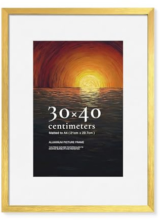 LIVINGTASTE Cadre Photo 30x40 Aluminium Doré Brossé avec verre trempé, 1 pièce convient pour 30x40 cm photos, idéal pour les photos de famille au salon
