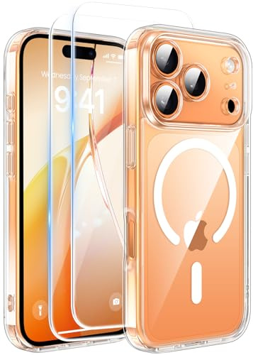 FLLAO Magnétique Coque pour iPhone 17 Pro Max avec 2 Verre Trempé, Compatible avec MagSafe, Protection d'objectif Tout Compris, Etui Mat Arrière Housse Fine Antichoc Case 17 Pro Max 6.9, Transparent
