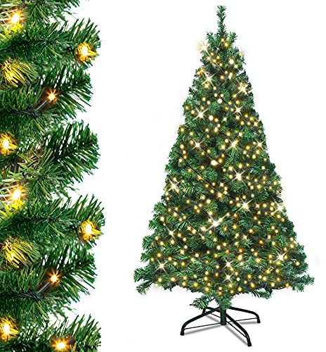 UISEBRT Weihnachtsbaum Künstlich mit Beleuchtung 240cm - LED Weihnachtsbäume Tannenbaum Christbaum Dekobaum mit Lichterkette und Ständer, Weihnachtsdeko, Grün PVC