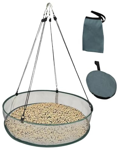 Bkljkf Vogel Futter Fänger Tablett 50,8x10,5 cm Grau Vogelfutterstation Auffangschale Polyester Vogelfutter Auffangschale Seillänge 50-95 cm Ring Vogelfutter Aufsammler Für Balkon Terrasse Garten