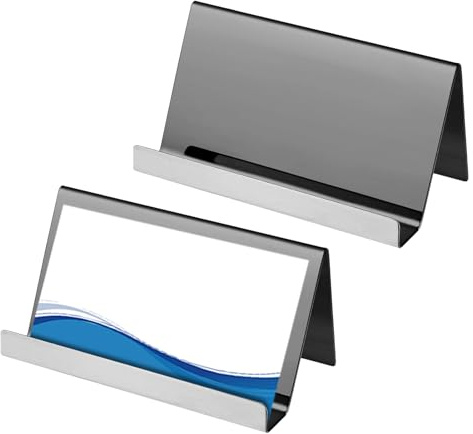 Visitenkartenhalter – 2 Stück Schreibtischständer aus Edelstahl – Display für Visitenkarten | für Büro, Innenbereich, Arbeitsplatz, Studio, Schule, Unternehmen