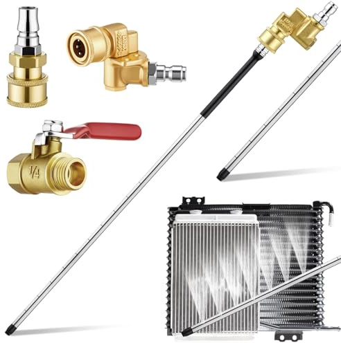 LemonRoad Radiator Cleaning Wand with 14/10 Fan Shaped Outlets Stainless Steel Dual Water/air Radiator Cleaner W/pressure Washer Gun Adapter for Cars Trucks RVS Equipment (1 Pack,23.6 Inch)
