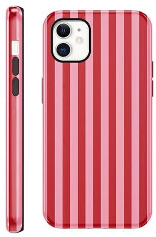 Coalbooliy Handyhülle Streifen für iPhone 11, Aesthetic Sommer Gestreift Striped Frauen Frühling Bunt Mädchen Muster 2 in 1 Case Silikon Schutzhülle Print Design Bumper Kratzfest Cover, Rot