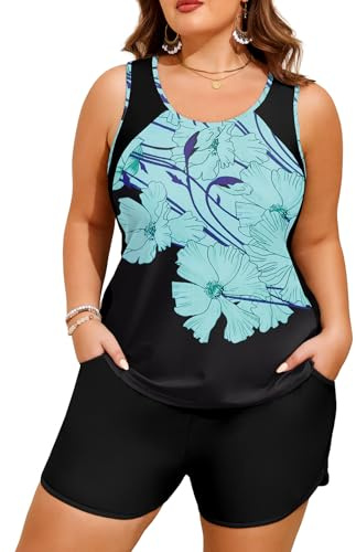 HUSKARY Swimsuits for Women Over 50 High Waisted Lightweight Full Coverage Blouson Tankini Tops Loose Swim Bathing Suits