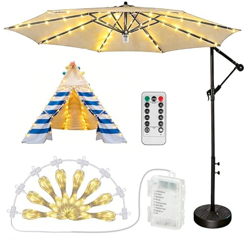 Illuminazione per ombrelloni con 104 LED, illuminazione a LED per ombrellone, catena di luci per ombrelloni da giardino, per terrazze, luci da campeggio, per esterni