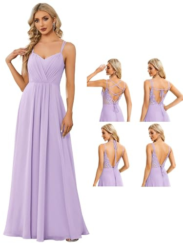 Ever-Pretty Women's Chiffon Adjustable Spaghetti Strap Deep V-Neck Backless Bridesmaid Dress ES01692