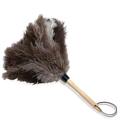 NCEDN Genuine Ostrich Feather Duster 38cm – Soft Dense Real Feathers, Wooden Handle, Feather Duster for Cleaning Furniture, Blinds & Car Interior