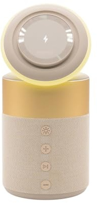 Dudùu - Tube Stazione di Ricarica Wireless 3 in 1, Caricatore Qi con Speaker Bluetooth 5.0 e Lampada LED Regolabile, Compatibile con Smartphone, Smartwatch e Auricolari Wireless, Molderno (Beige)
