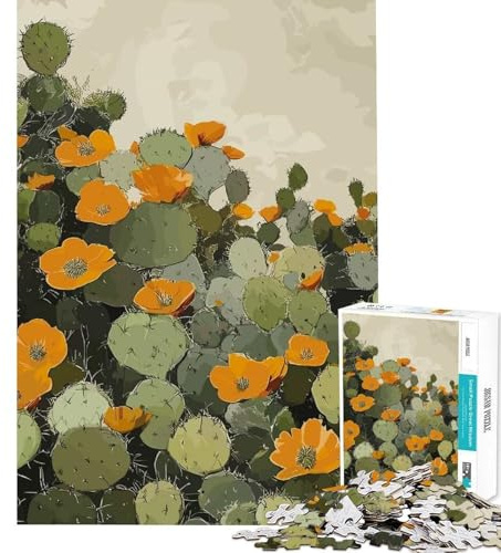 Puzzle pour Adolescents 1000 pièces Cactus en Fleurs Jeu addictif pour cultiver la Patience Casse-tête Décoration Parfaite Cadeau Amusant (Dimensions 50x75cm)