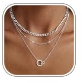 Chriscoco 3Pcs Layering Kette Gold/Silber Einstellbare Halskette Damen | 14K Vergoldet,Ketten mit CZ/Herz/Kreis Anhänger,Stapelbare Goldkette Silberkette,Layering Kette Chain,Schmuck Gold Silber